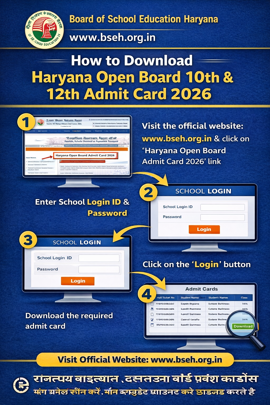 Haryana Open Board Admit Card 2026 for Class 10th & 12th